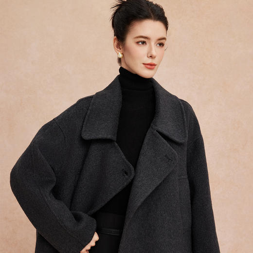 QH958斯尔丽25新款廓形显瘦设计韩版小个子时尚减龄手工双面短大衣 商品图4