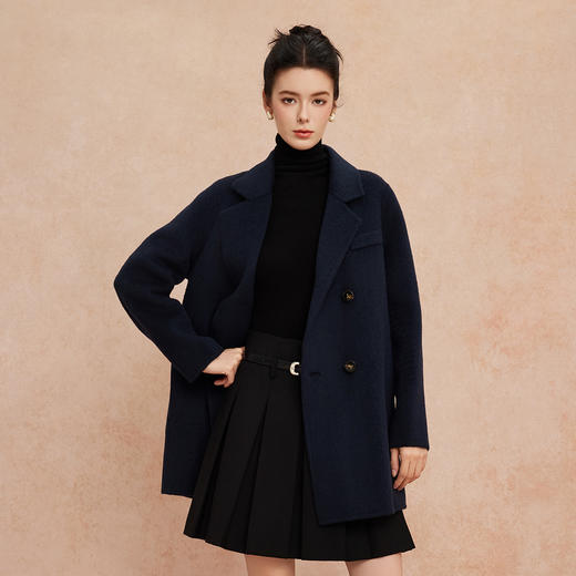 QH947斯尔丽25新款一手长小个子直身时尚百搭通勤双面呢羊毛短大衣 商品图0