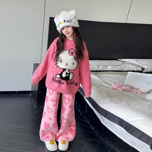 【女童半边绒睡衣套装冬季】2026款中大童休闲保暖可外穿软绵绵家居服 商品图2