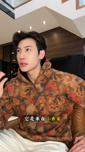 WY1375SDSA男士秋冬新款痞帅男装休闲宽松撞色植物花卉连帽卫衣套头上衣