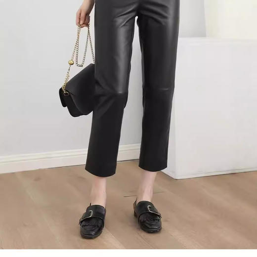 丁摩 真皮直筒绵羊皮女皮裤九分裤 商品图3