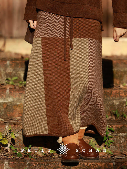 PETIT SCHAN小闪 CLO#967 Piece together 东拼西凑 绵羊毛拼色彩点松紧腰针织半身裙 商品图0