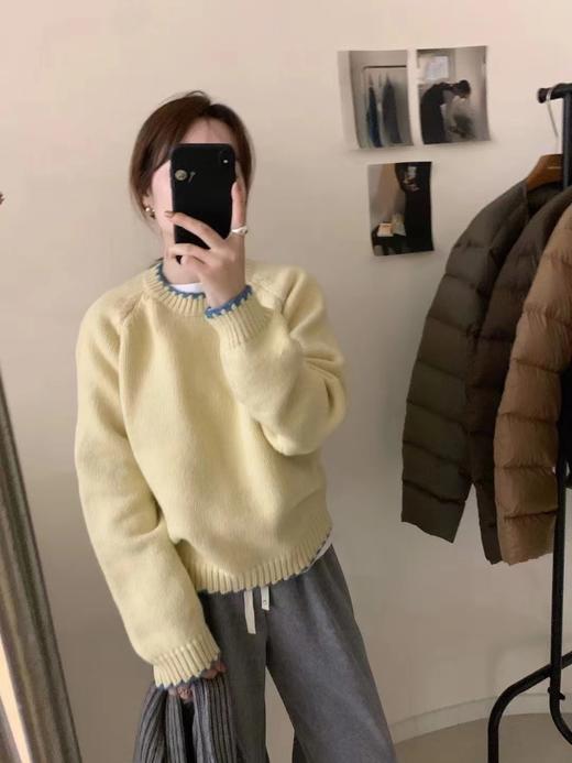 【YW】无忧购韩版温柔风撞色勾边圆领套头毛衣女宽松百搭针织衫8116#（截单后5-7天发货） 商品图4