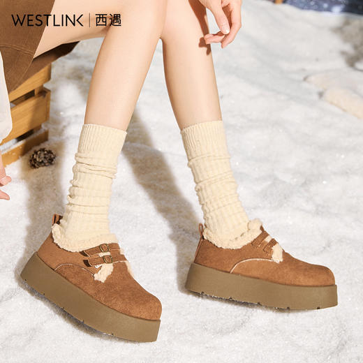西遇厚底加绒勃肯鞋女新款冬季外穿棉鞋低帮保暖毛毛雪地靴V2457344 商品图3