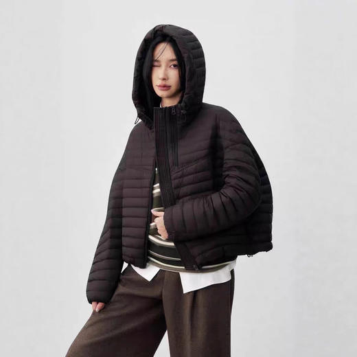 2025秋冬排骨风新款休闲时尚连帽蓬松保暖抽绳白鸭绒羽绒服外套女 商品图1