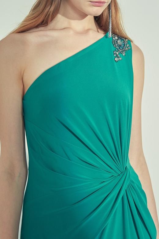 Adrianna Papell 孔雀绿单肩开衩优雅礼服 13690 商品图3