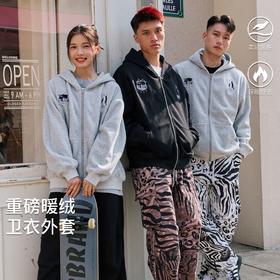 录士LUSHISI企鹅卫衣加绒摇粒绒双层重磅棉感保暖防风连帽外套男