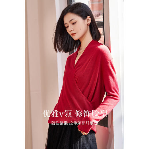 剩S/M/L 知性蓝针织衫 米思阳春季新款知性百搭蓝色修身显瘦垂感大V领长袖针织衫女8951 商品图2