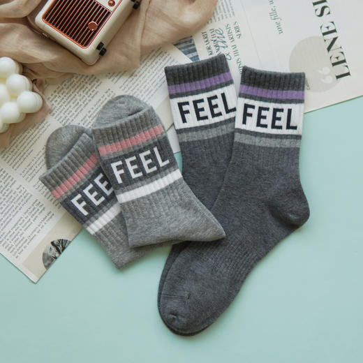 【2双装】女士运动袜抗菌中长筒休闲袜女四季棉袜女士袜子【6双6折 2522102】 商品图1