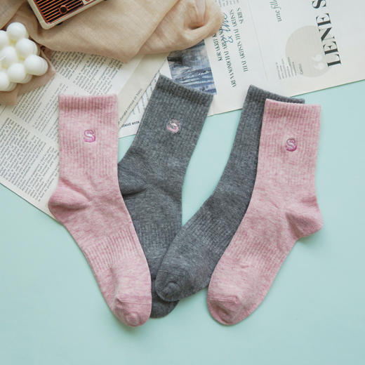 【2双装】女士中长筒棉袜休闲运动四季袜时尚运动女袜【6双6折 2522103】 商品图1