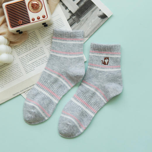 【2双装】女士AB版刺绣时尚袜子四季棉袜运动休闲女袜【6双6折 2522101】 商品图4