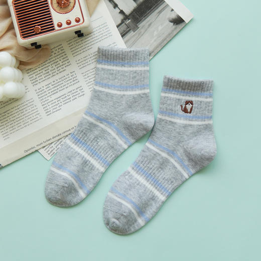 【2双装】女士AB版刺绣时尚袜子四季棉袜运动休闲女袜【6双6折 2522101】 商品图3