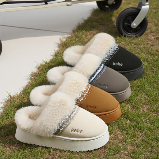 窠窠良品 费尔岛风奢暖云朵绒棉拖 舒适柔软 耐滑耐磨 男女款 858 商品图5