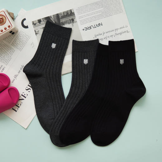 【2双装】男士刺绣休闲袜中长筒四季棉袜【6双6折 2521601】 商品图1