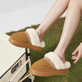 窠窠良品 费尔岛风奢暖云朵绒棉拖 舒适柔软 耐滑耐磨 男女款 858