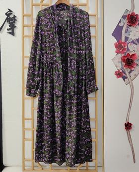 「断码清仓」碎花系带真丝连衣裙 L码 ZFYY121