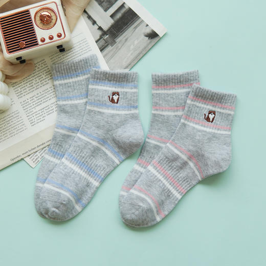 【2双装】女士AB版刺绣时尚袜子四季棉袜运动休闲女袜【6双6折 2522101】 商品图0