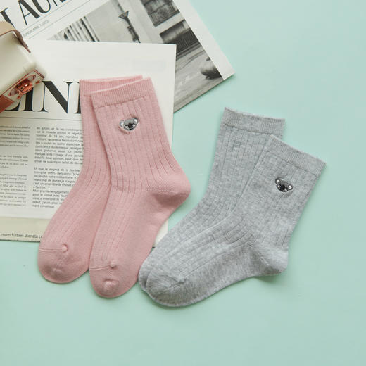 【2双装】【5-7岁】儿童双针休闲袜女宝刺绣棉袜男宝四季袜子【6双6折 2523207】 商品图0