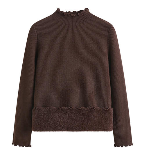 【西蒙日记&半高领木耳花边一体绒针织打底衫JYF6005】✔️弹力修身不紧身，贴身穿很舒服✔️版型很正，🔥木耳花边领+修身设计，小性感拿捏住 商品图5