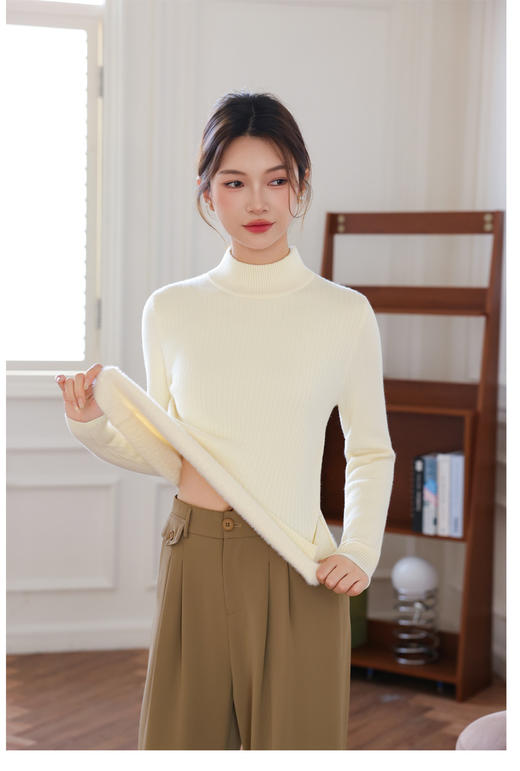 ❗️仙气爆表的【西蒙日记新款韩系半高领加绒打底衫JYF6007】比普通澳绒暖和多了❗️御寒保暖，整个手感就是软软糯糯气质大方😍可谓是冬日的小暖炉~ 商品图3