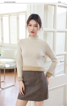 【西蒙日记&半高领木耳花边一体绒针织打底衫JYF6005】✔️弹力修身不紧身，贴身穿很舒服✔️版型很正，🔥木耳花边领+修身设计，小性感拿捏住