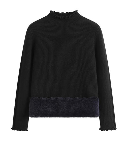 【西蒙日记&半高领木耳花边一体绒针织打底衫JYF6005】✔️弹力修身不紧身，贴身穿很舒服✔️版型很正，🔥木耳花边领+修身设计，小性感拿捏住 商品图7