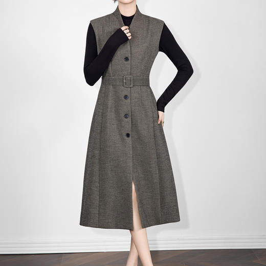 「高货wl」全新升级【铂金会员441/天猫599/差价158】(21317)洛诗琳法式V领斜纹毛呢连衣裙2025秋冬气质收腰背心裙女 商品图0