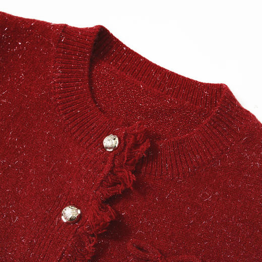 【限时秒杀】西遇小香风针织套装女冬季新款蝴蝶结金扣外套高腰A字半身裙V3755276/V3755326 商品图5