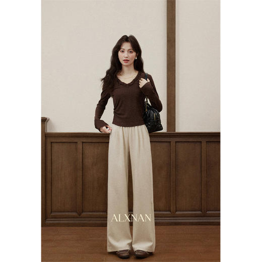 鹿向南「拾秋漫行」简约白色直筒休闲裤女秋冬百搭显瘦阔腿长裤子 商品图3