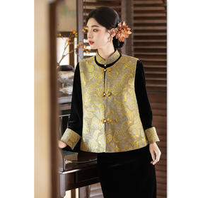 GX复古中国风时尚拼接长款丝绒旗袍马甲套装2025冬季新款日常旗袍裙