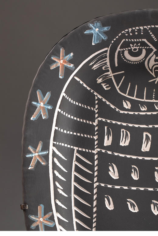 【已售】独角鹿西洋古董1955年代西班牙出品限量装饰陶盘「Hibou mat 猫头鹰」 商品图2