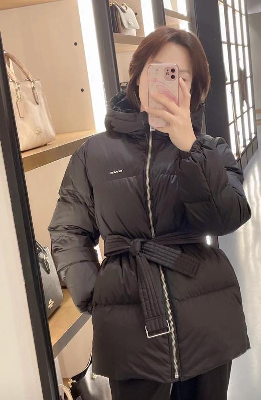 D112548女士黑色中长款含腰带羽绒夹克羽绒服 商品图8