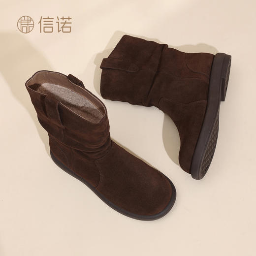 复古麂皮堆堆靴女平底百搭圆头西部短靴显瘦时装靴X5M156-271D 商品图1