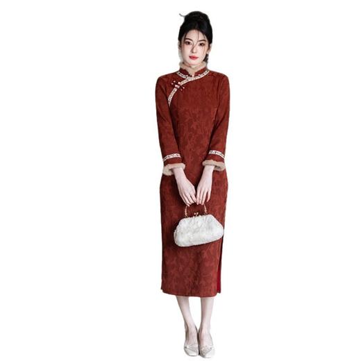 GX时尚改良年轻少女款长袖加绒旗袍2025冬季新款日常可穿旗袍 商品图4