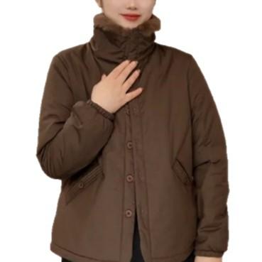 秋冬新款加绒翻领棉服妈妈纯色简约短款外套女装 商品图4
