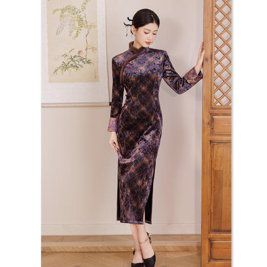 GX复古国风长袖加绒大码旗袍2025冬季新款高级感中式旗袍 商品图0