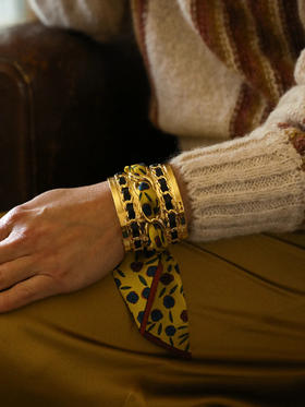 订购14周到｜AN-NEE-C5G-DECEMBRE-Noir-黄色 吉普赛传说 4cm 丝巾手镯［法国设计师］