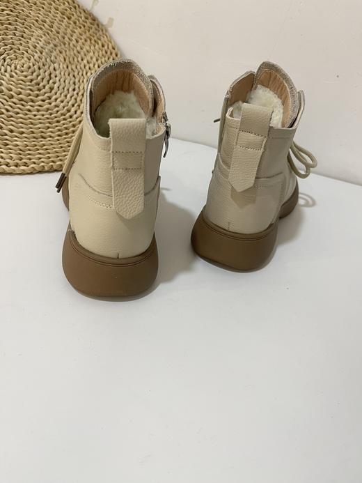 D112510头层牛皮真毛系带圆头侧拉链舒适百搭软底马丁靴 商品图8