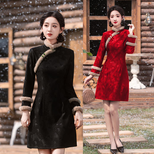 GX时尚改良年轻少女款提花复合加绒A版旗袍 2025冬新款日常可穿旗袍 商品图0