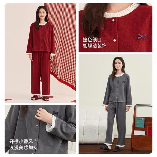 3部顶瓜瓜摇粒绒开襟圆领女长袖套装 AR25182 商品图4