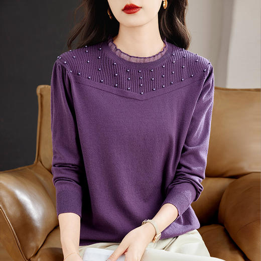 洋气大码毛衣女胖mm春秋2026年新款圆领打底衫女士针织衫长袖上衣 商品图0