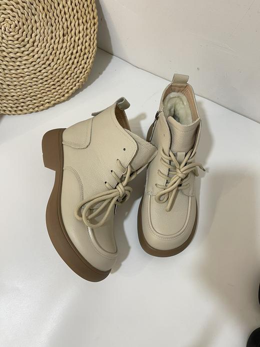 D112510头层牛皮真毛系带圆头侧拉链舒适百搭软底马丁靴 商品图7