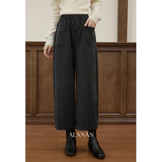 鹿向南「帕维暖织」松弛感百搭咖色休闲裤女秋冬季显瘦直筒阔腿裤 商品图0