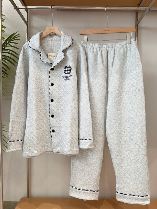 松植屋《苹果》男款空气棉加厚套装冬季空气层夹棉睡衣家居服 商品图0