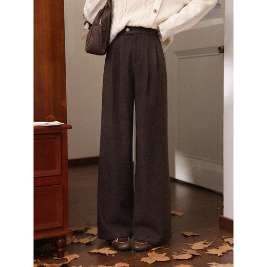 鹿向南「巧克栗」垂感咖色休闲裤女秋冬新款宽松显瘦阔腿长款裤子 商品图0