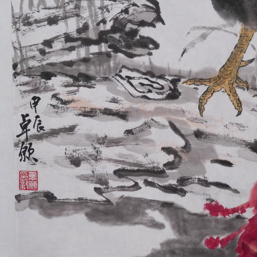 卓愿《红冠耀日》70x69CM 手绘纸本宣纸国画作品 商品图2