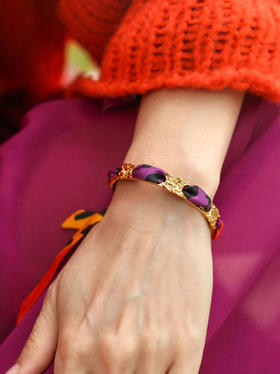 订购14周到｜AN-NEE-FEERIE-藤蔓-橘红色 夏帕诺瓦 1cm 丝巾手镯［法国设计师］