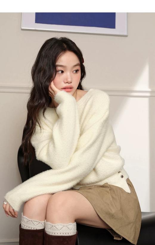 D112525气质毛衣收腰长袖针织衫25秋冬季新款女装大衣内搭打底衫 商品图9