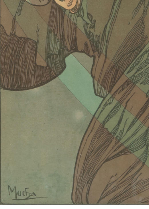 独角鹿西洋古董1902年法国出品穆夏签名创作「 北极星&月亮」海报 商品图5