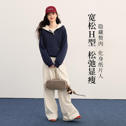 【年终特卖】熙世界休闲风加绒针织卫衣女宽松慵懒风套头连帽上衣2025秋冬新款 商品图2